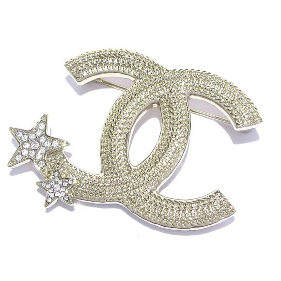 CHANEL Coco Mark, Comet - Silver Clear Hardware Rhinestones Brooch 794-080625 - Picture 1 of 5
